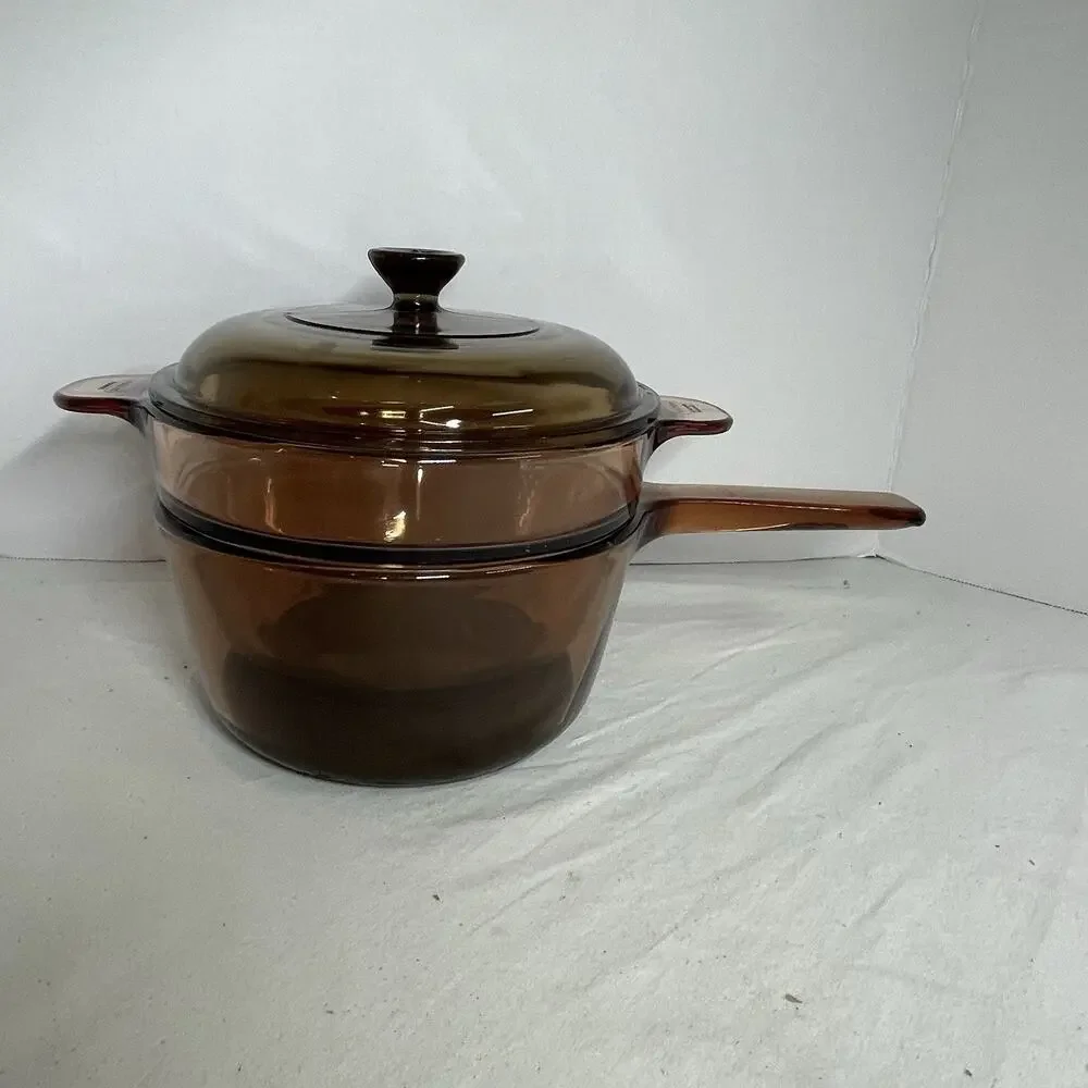 Corning Visions Vision Ware Amber 3pc Double Boiler 1.5L Pot Sauce Pan Lid